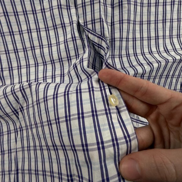 Eton 16.5 Long Sleeve Button Up Contrast Collar Preppy Purple Blue Plaid Cutaway - Picture 12 of 16